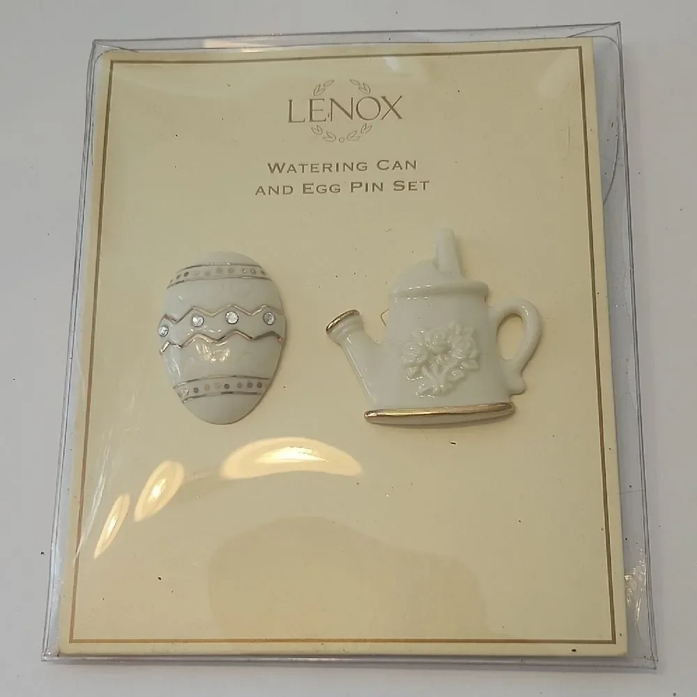 Lenox Cream and Gold Watering Can and Egg Pin Set